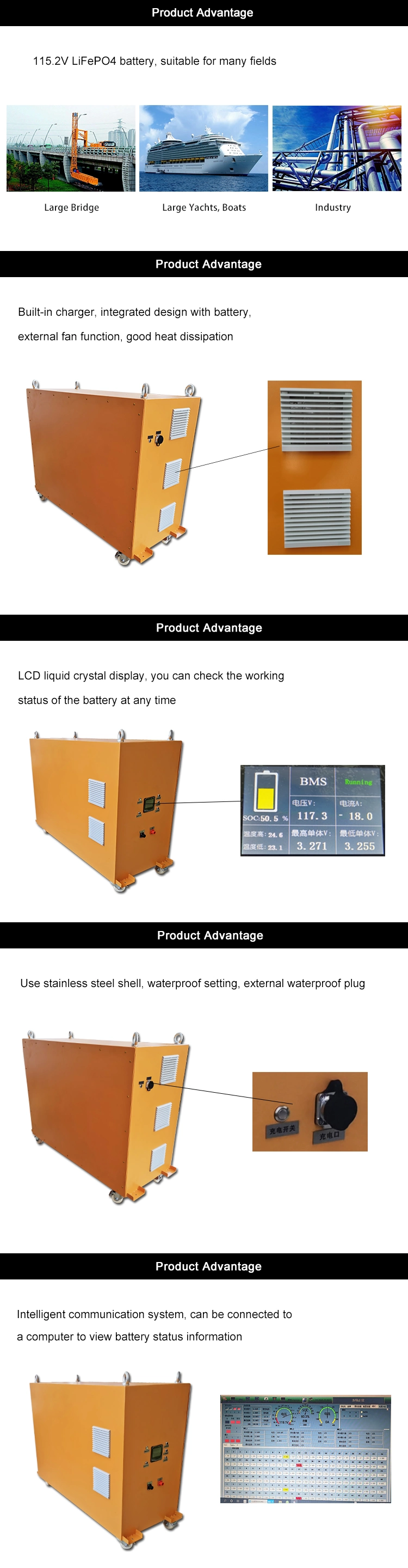 High Voltage Lithium Battery 12V200ah Power Bank/ Power Supply/ Li-ion Battery