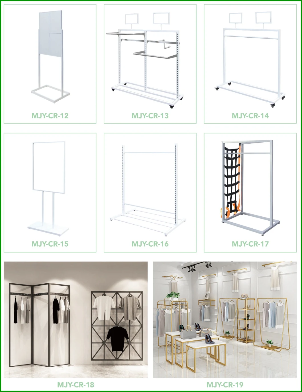 Clothes Store White Coating Wood Metal Hanging Clothes Display Racks