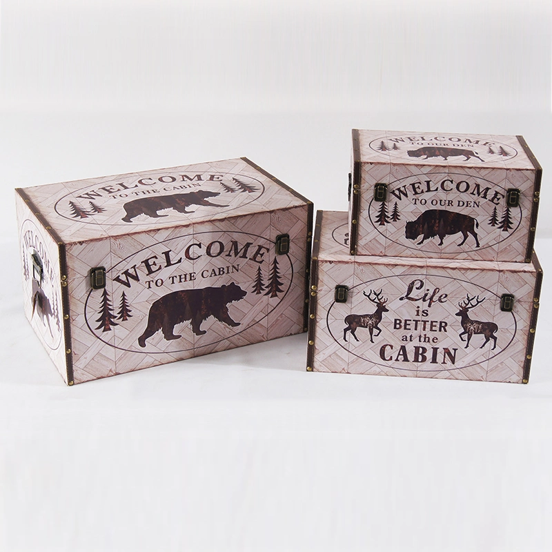 Home Decor Goods Storage Reproduction Antique Vintage Travel Steamer Wooden Chest Leather Luggage Trunk