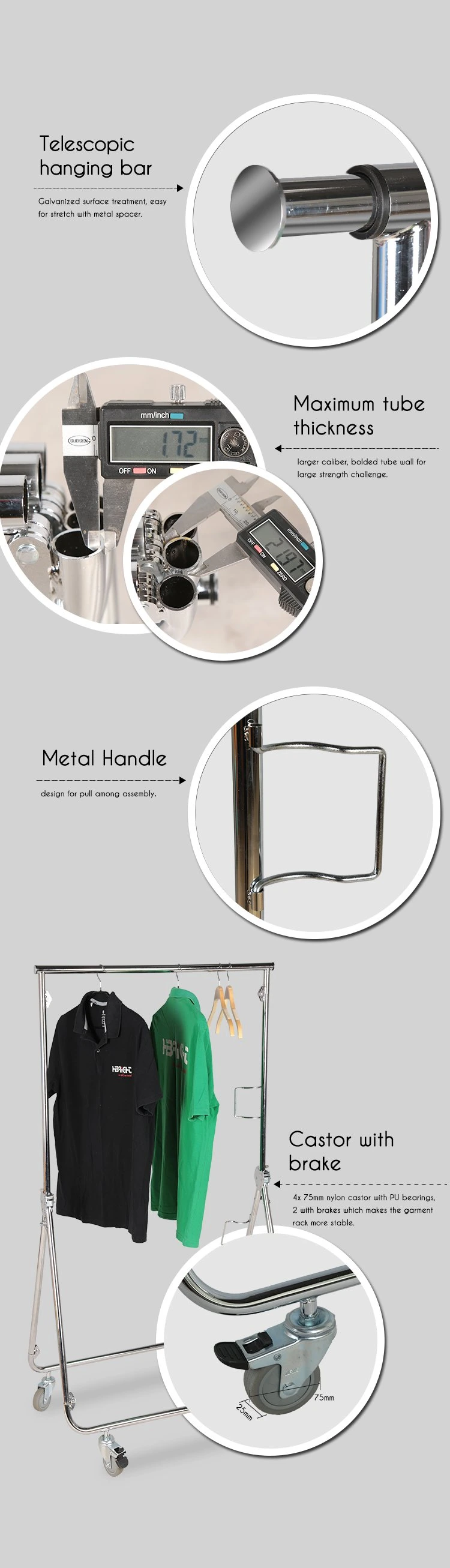 Hanging Clothes Drying Metal Clothes Rack with Wheels