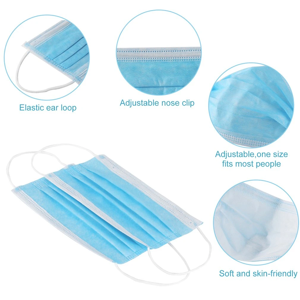 3 Layers Non Woven/Melt Blown Fabric Protection Dust Ear Loop Hanging Flat Face Mask Disposable