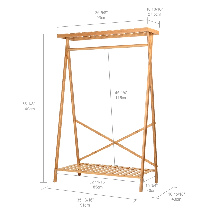 New Design Free Standing Metal Wood Heavy Duty Clothes Rail Garment Display Stand Clothes Rack