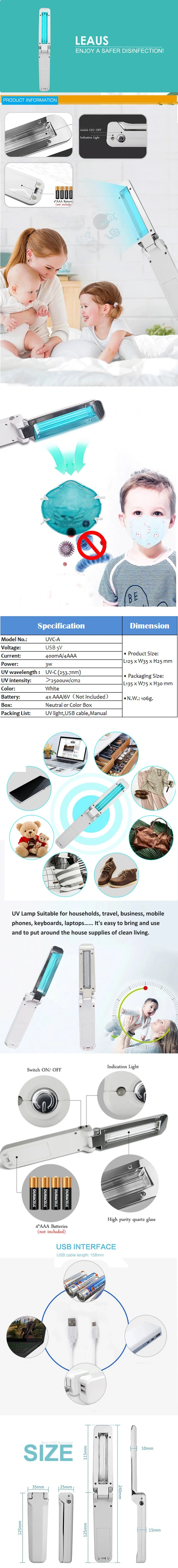 Factory Portable Handheld UV Germicidal Sterilization LED Light Ultraviolet Disinfection Lamp UV Clothes Sterilizer