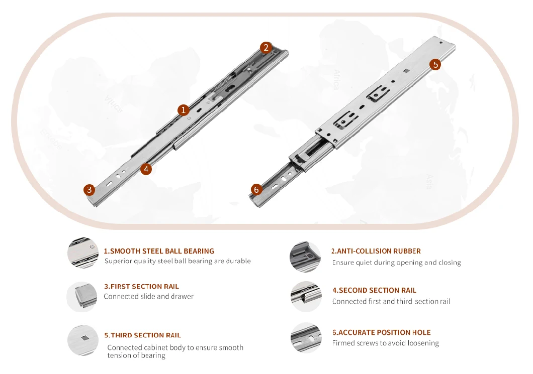 NB45102 Three-fold soft closing solid steel ball design bearing slides