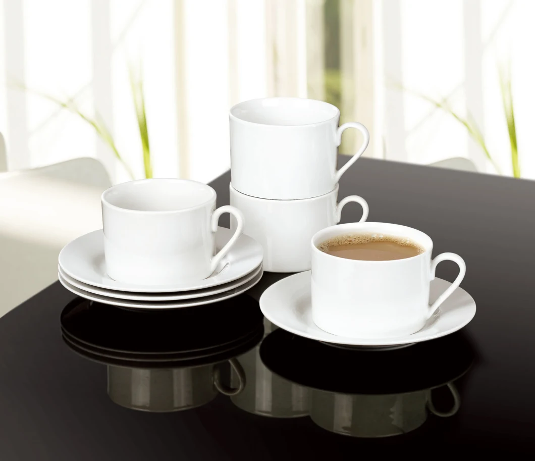 Straight Shape Porcelain Cup Saucer Set with Customized Logo