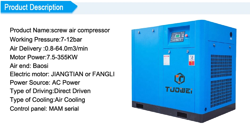 Low Noise Direct Driven Screw Air Compressor for Metal & Metallurgy Machinery (100HP 75KW)
