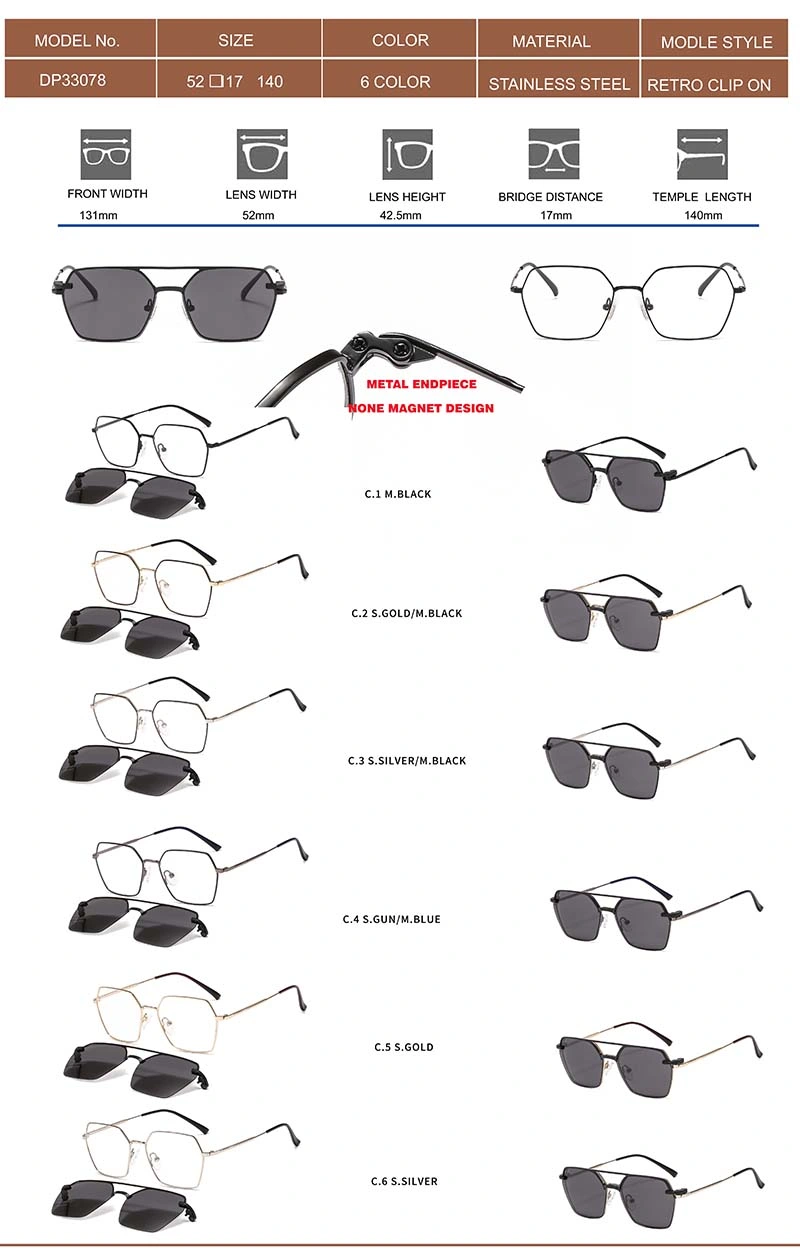 FC Optics Italy Design New Safety Low MOQ Metal Round Frame Eyeglasses Clip on Sunglasses
