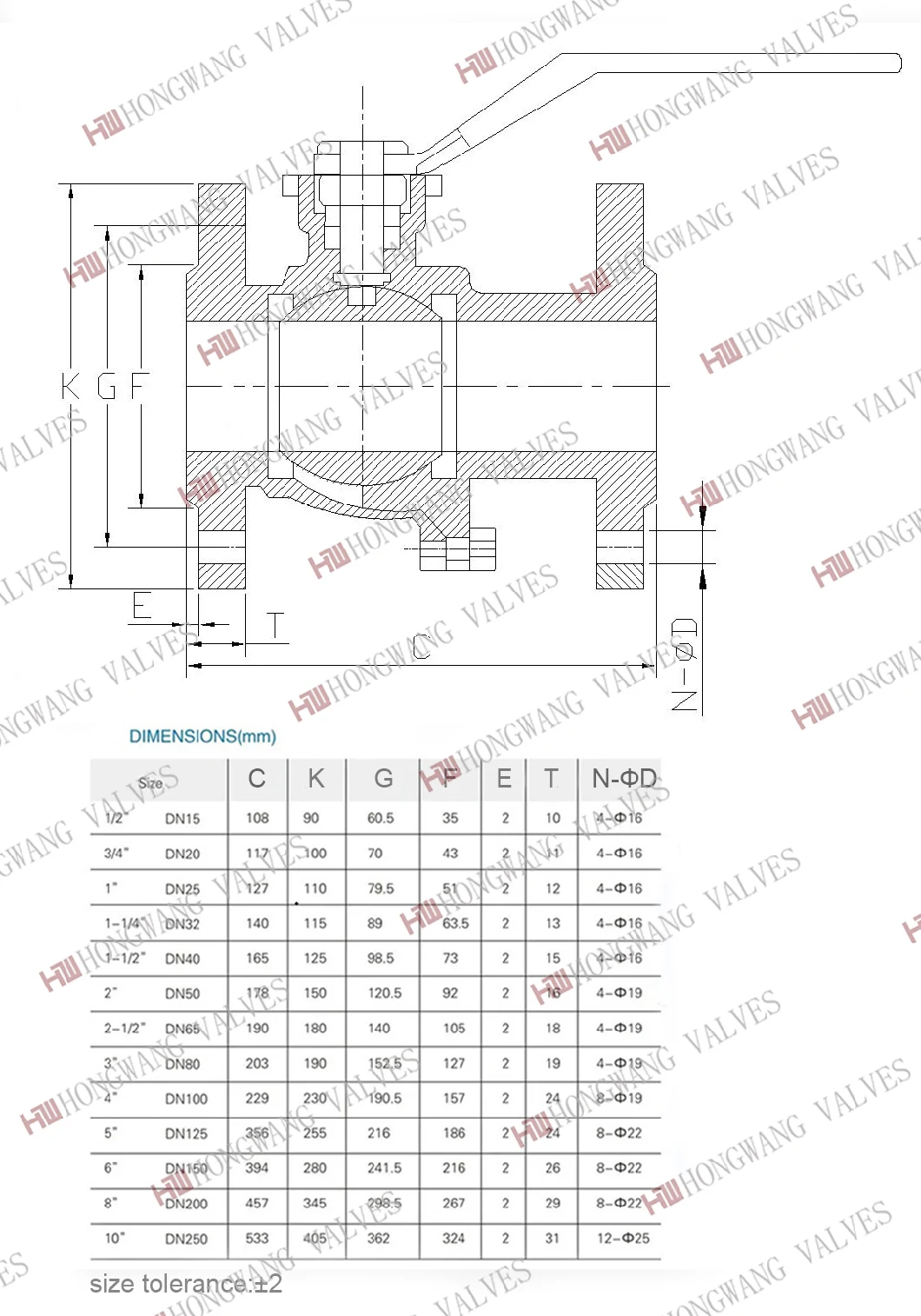 Stainless Steel Industrial Japanese Standard Manual 2PC High Platform Flange Floating Ball Valve (HW-PBV 2001)