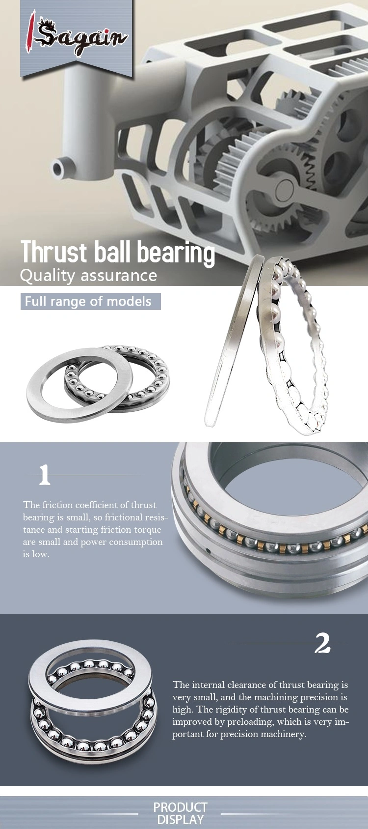 Stainless/Gcr Chrome/Carbon Steel Ball Bearing 51100, 51200 Series Thrust Ball Bearing
