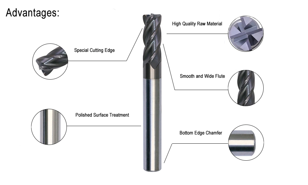 Solid Carbide 3 Flute High Speed End Mill for Copper Aluminium Alloys