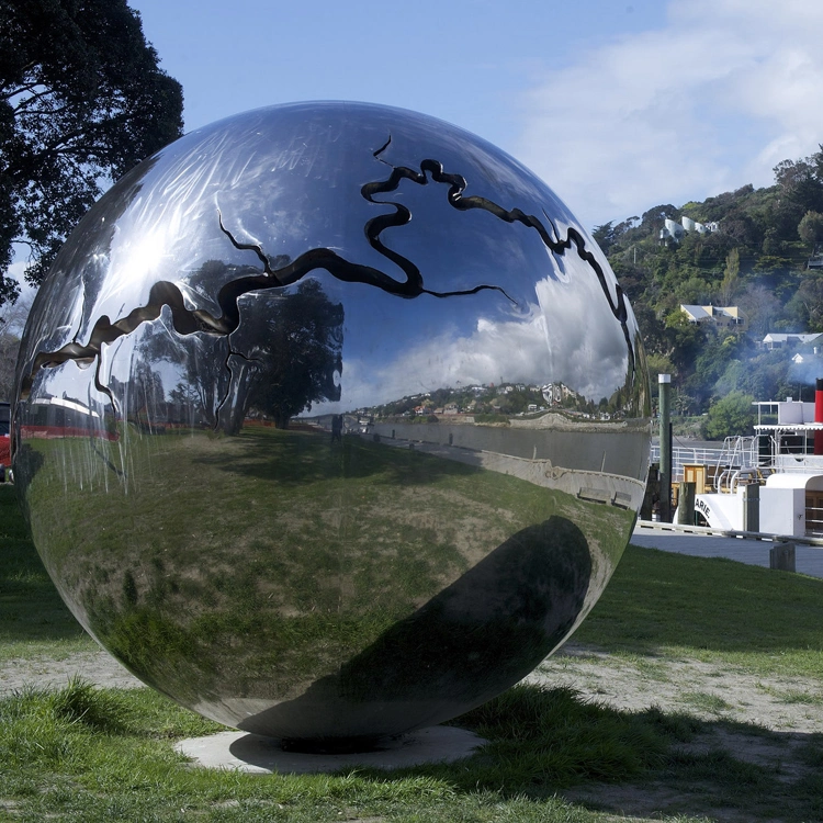City Square Decoration Metal Sculpture Stainless Steel Polished Mirror Ball with Scar Sculpture