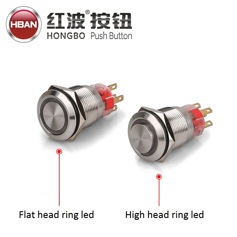 19mm Flat Round 2no2nc Low Price Metal Push Button on off Switch with LED