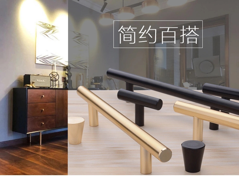 Kitchen Furniture Hardware T Bar Copper Drawer Handle Cabinet Cupboard Solid Brass Knurled Pull Handles