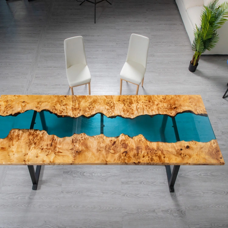 High Quality Luxury Solid Wood Round Clear Epoxy Resin River Coffee Table with Metal Legs