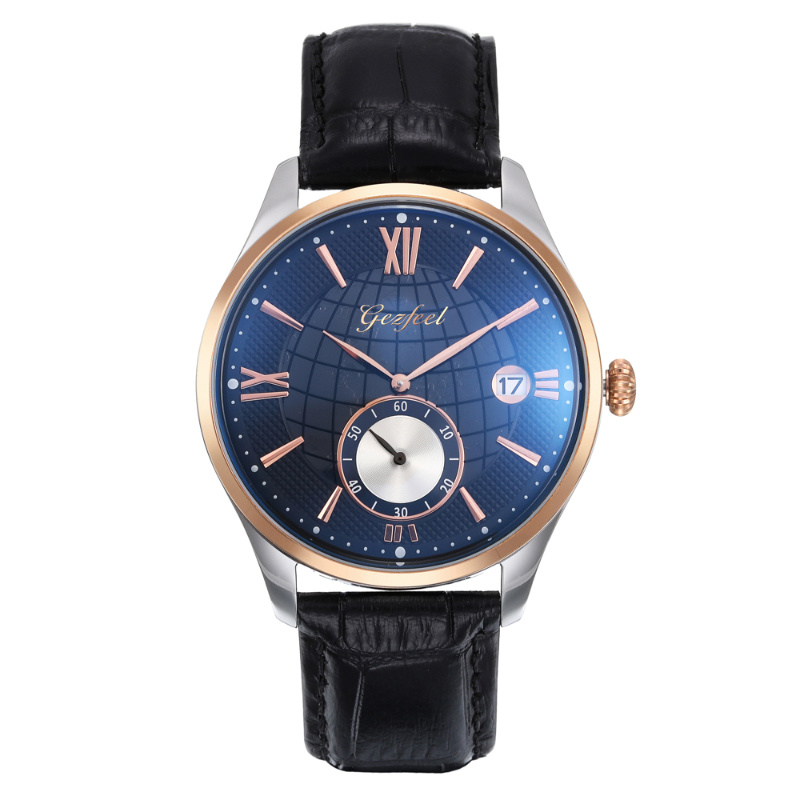 Custom OEM 30m Water Resistant Stainless Steel Leather Strap Wrist Watch