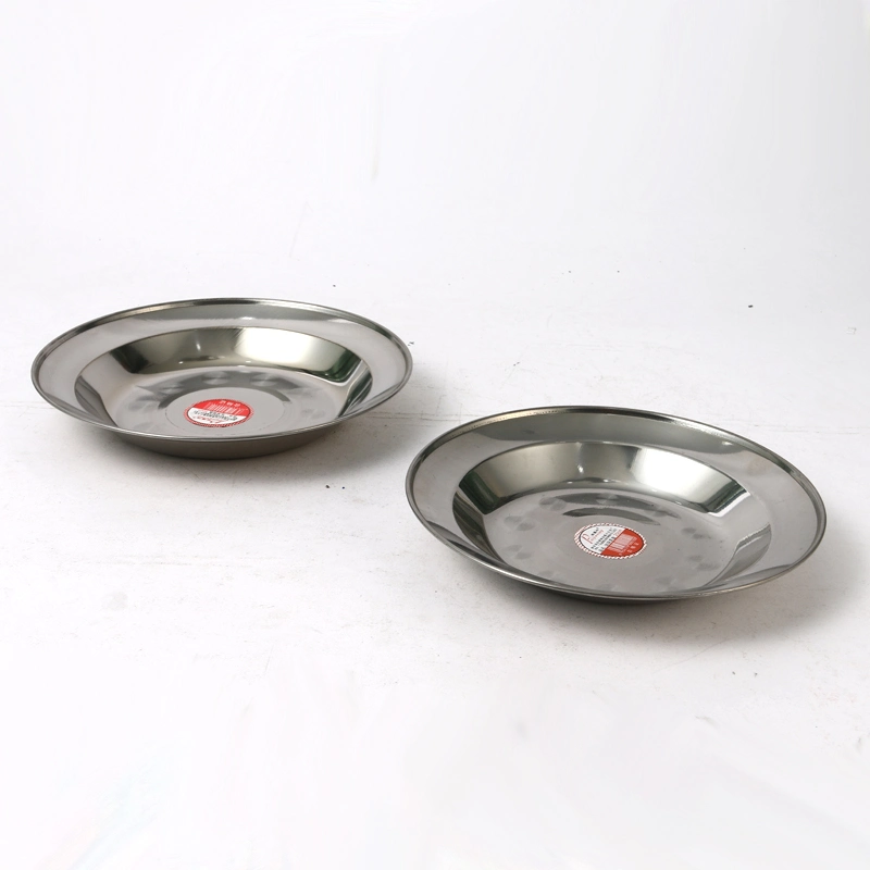 Round Tray Eco-Friendly Stainless Steel Dinner Plates Dishes Round Plate Tableware Tray