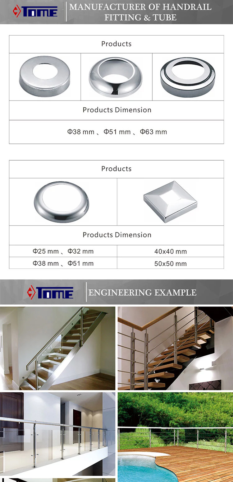 Stainless Steel Handrail Round Tube Base Plate Flat Cover