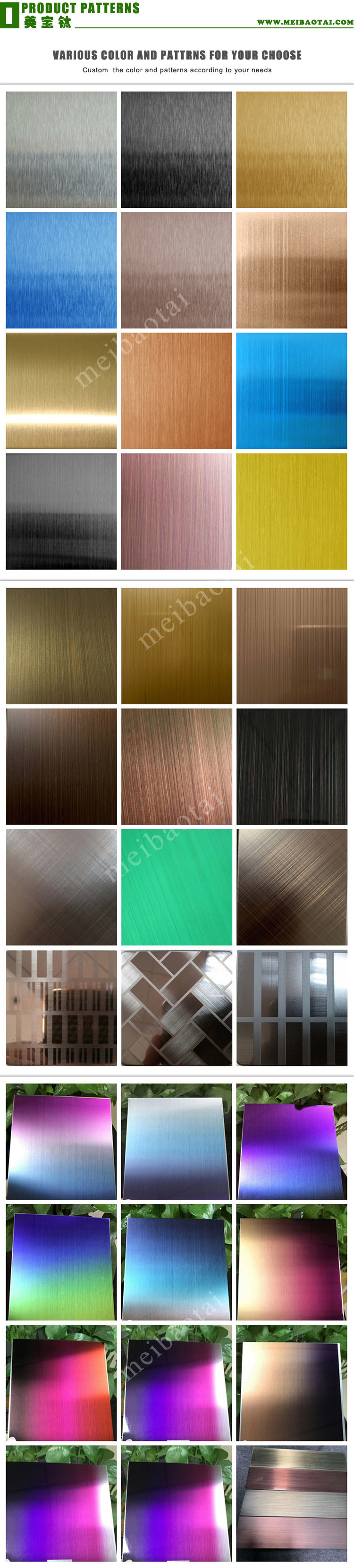 Customized Thickenss 304 Decorative Brushed Hairline Stainless Steel Sheet in PVD Color Coating