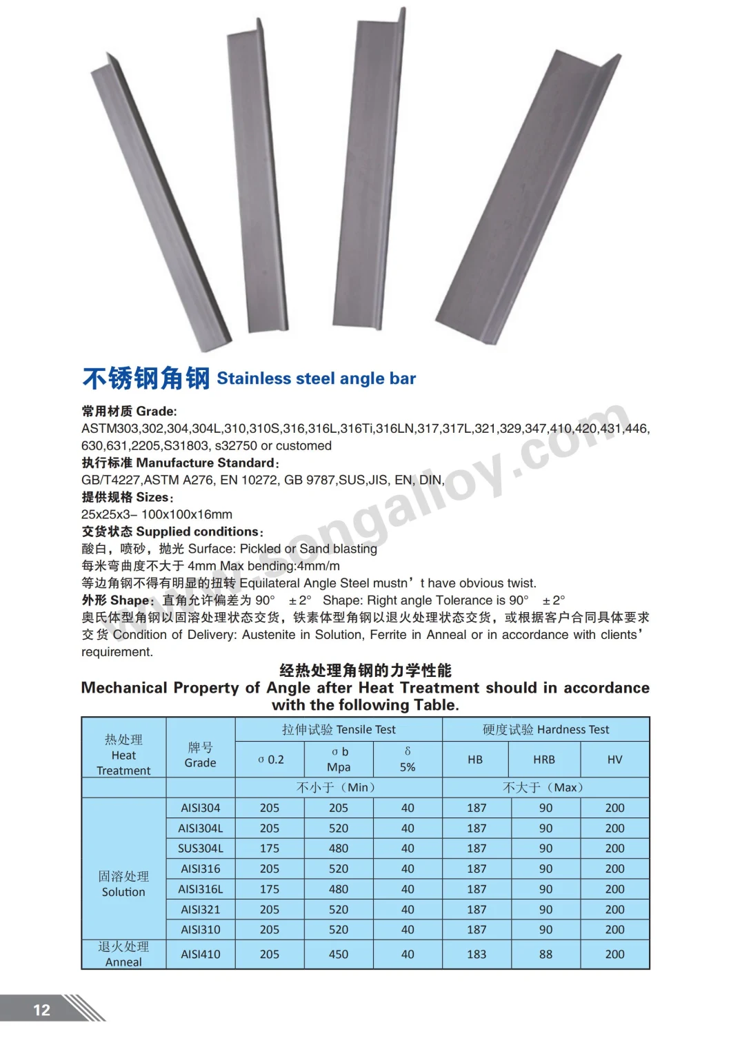 AISI 201 304 304L 316 316L 310 310S Stainless Steel Angle Bar