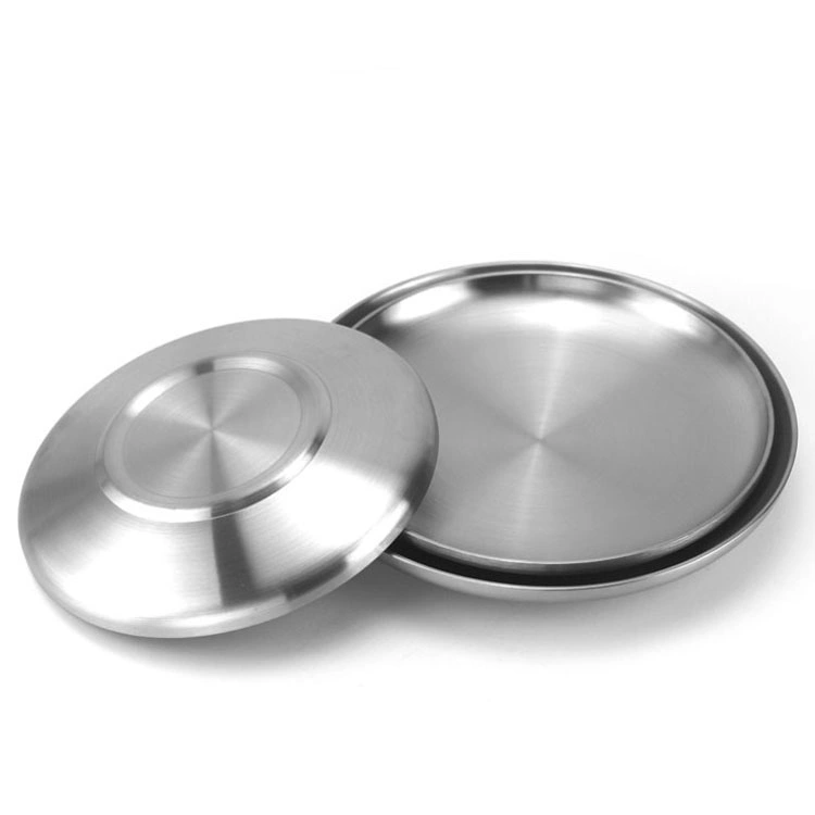 304 Stainless Steel Drop-Resistant Kitchen Tableware Round Dinner Plate Serving Plate