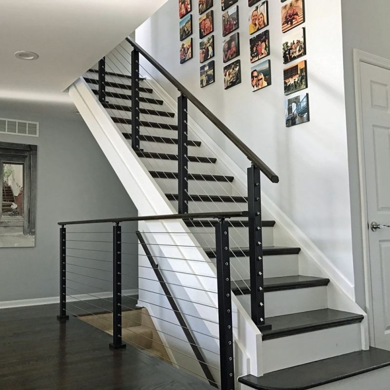 Classic Black Staircase Stainless Steel Cable / Wire / Rod Railing Design