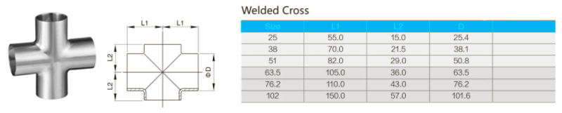 316 Welded Pipe Fittings Stainless Steel Cross Sanitary Weld Tee