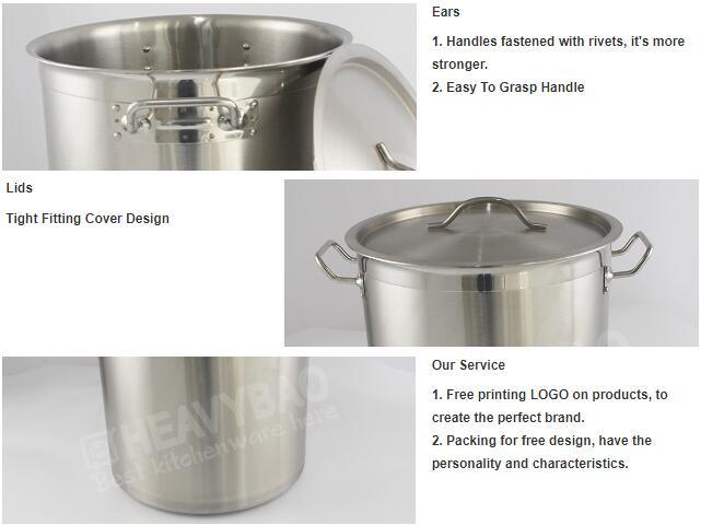 Heavybao Home Appliance Stainless Steel Stock Pot with Stainless Steel Lid