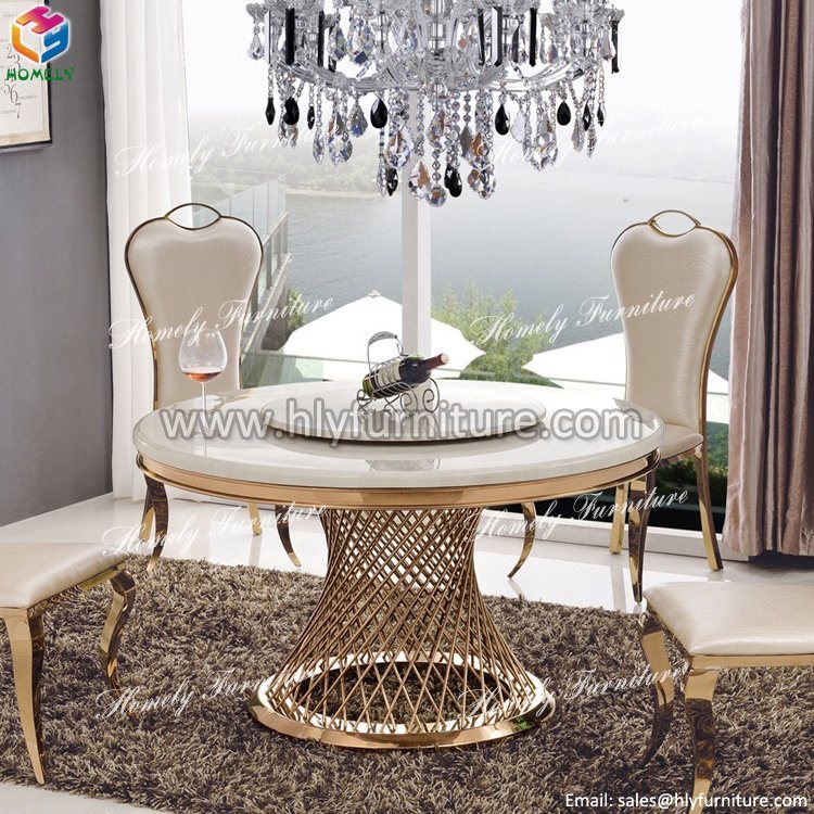 Luxury Rose Tempered Glass Crystal Gold Stainless Steel Dining Table