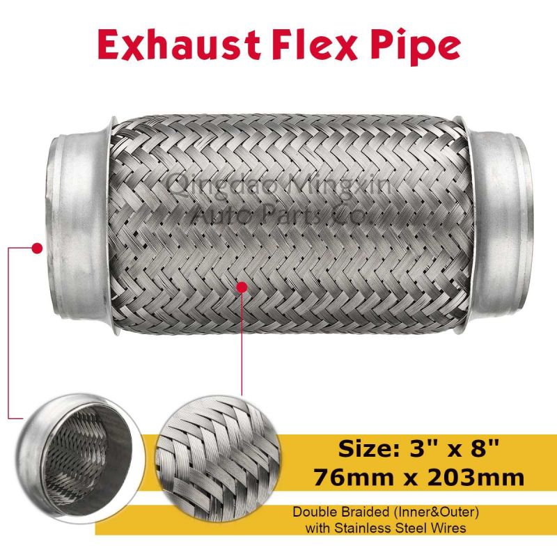 Exhaust Flex Pipe Double Braided with Stainless Steel Wires 3"X8" 76X203mm