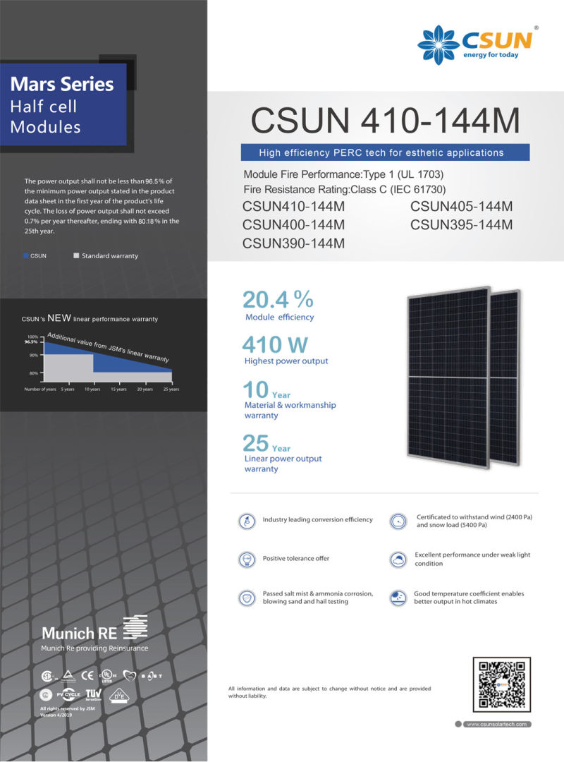 Csun Solar Power Panel High Power 144 Solar Cells 400W Top Quality Best Price with Good Price
