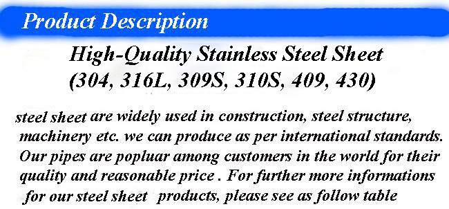 High-Quality Stainless Steel Sheet (304, 316L, 309S, 310S, 409, 430)