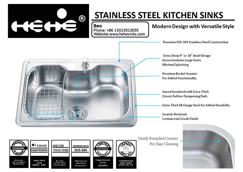 Stainless Steel Top Mount Single Bowl Kitchen Sink