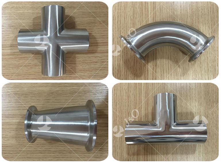 Hygienic Stainless Steel Pipe Fittings Forged Pure Aseptic Matt Polished Surface Clamp Cross