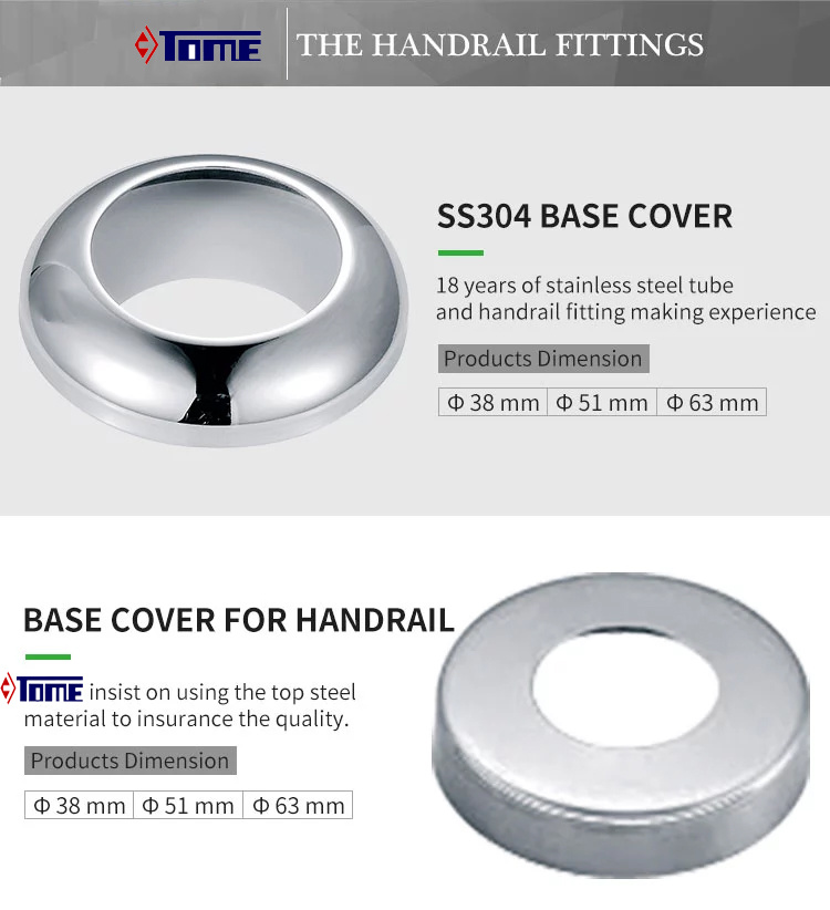 Handrail Fittings Stainless Steel 304 Round Base Plate with Cover