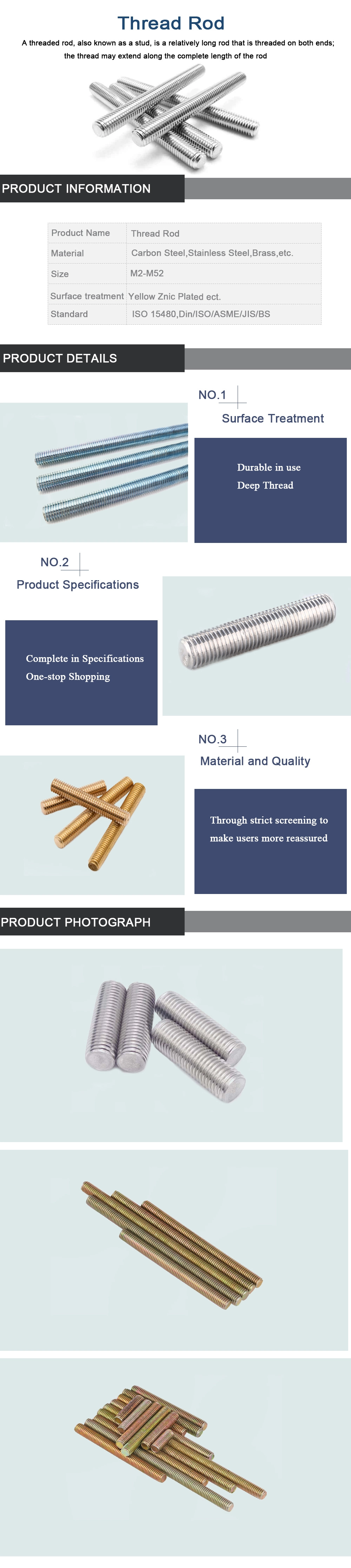 High Quality Fasteners Carbon Steel Stainless Steel Stud Bolt Threaded Rods Bars