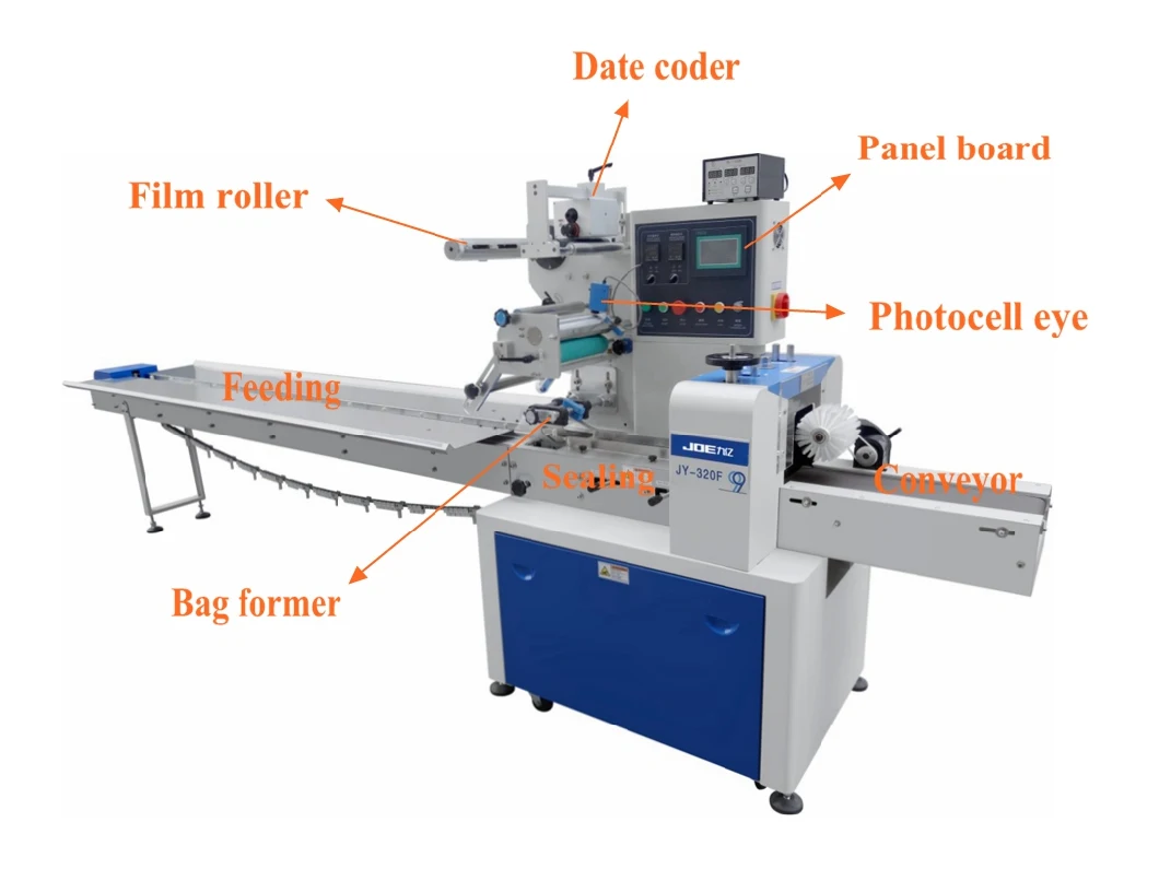 Servo Control Standard Vegetable Flow Packing Machine with Belt Conveyor