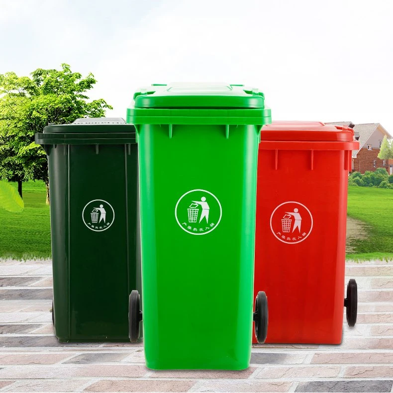 Outdoor Plastic Rubbish Storage Bin 240L Recycling Waste Bin Container with Two Wheels