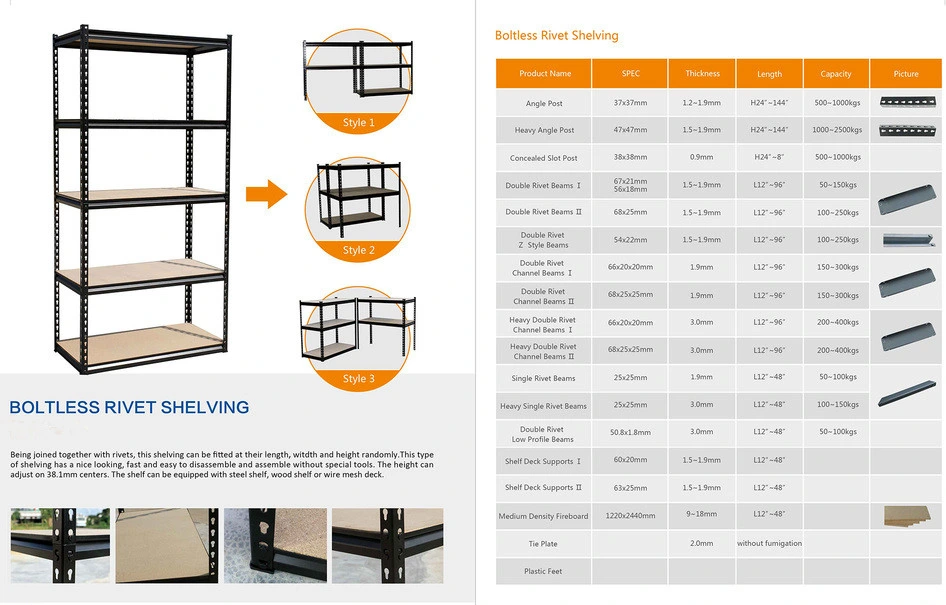 Heavy Duty Rivet Shelving 4-Shelf Shelving Unit DIY 5 Layers Boltless Storage Shelving Rack