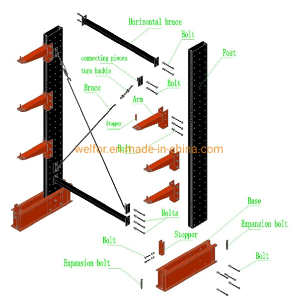Heavy Duty Shelving Arm Racking System Single Side Based Metal Cantilever Racking