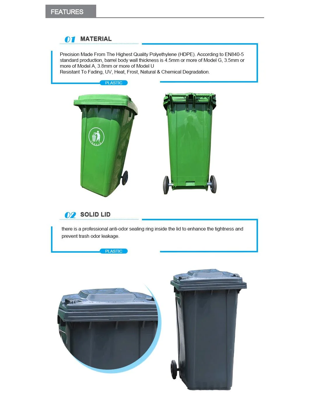 120L, 240L Trash Can/Mobile Garbage Bin/Storage Bin/Waste Container/Plastic Dustbin