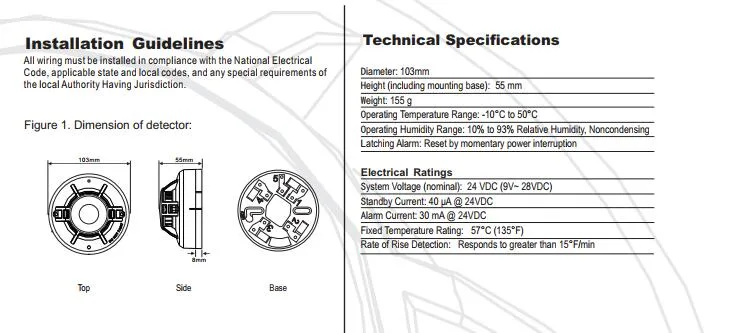 Conventional Heat Detector for Conventional Fire Alarm Control System