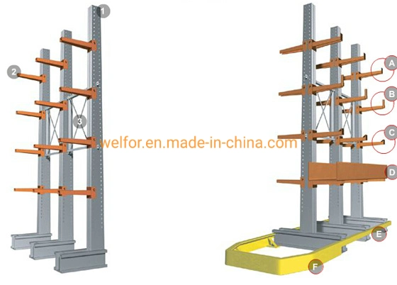 Heavy Duty Shelving Arm Racking System Single Side Based Metal Cantilever Racking