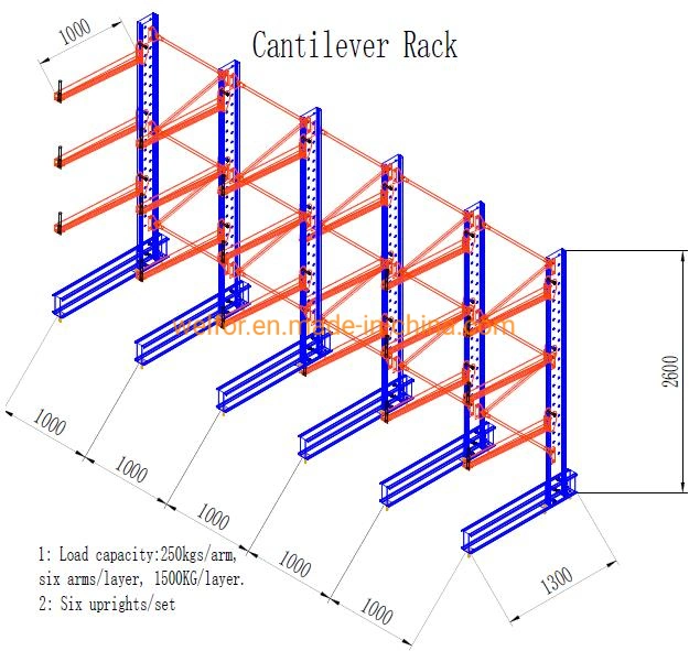 Heavy Duty Shelving Arm Racking System Single Side Based Metal Cantilever Racking