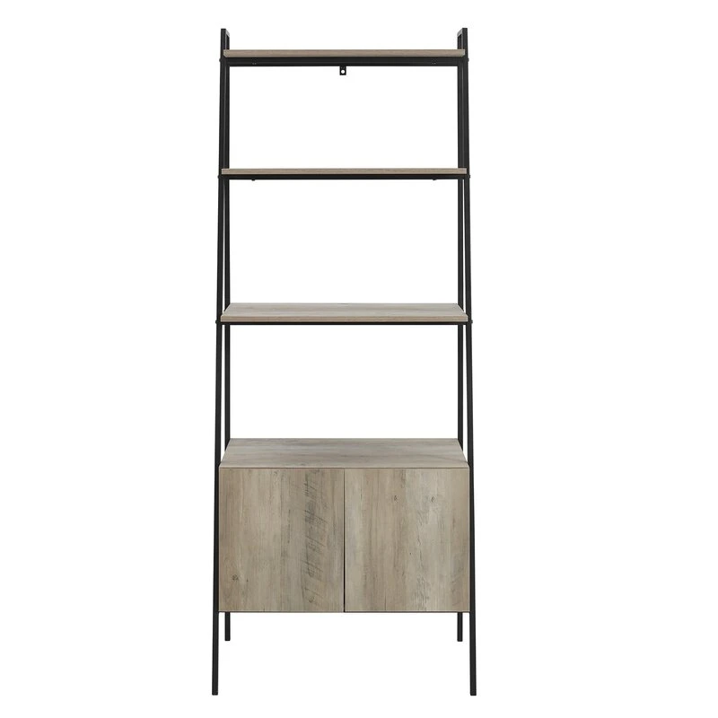 Home Furniture 4-Tier Office Wall Ladder Bookcase Shelf with Storage Cabinet for Living Office Room