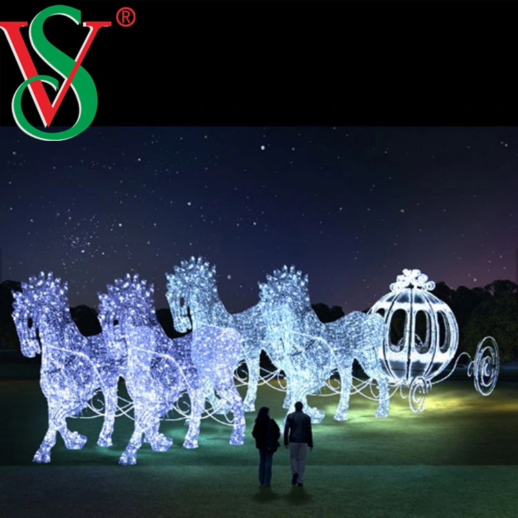 3D Christmas Motif Lights LED Acrylic Deer Cart LED Reindeer Carriage Light Displays