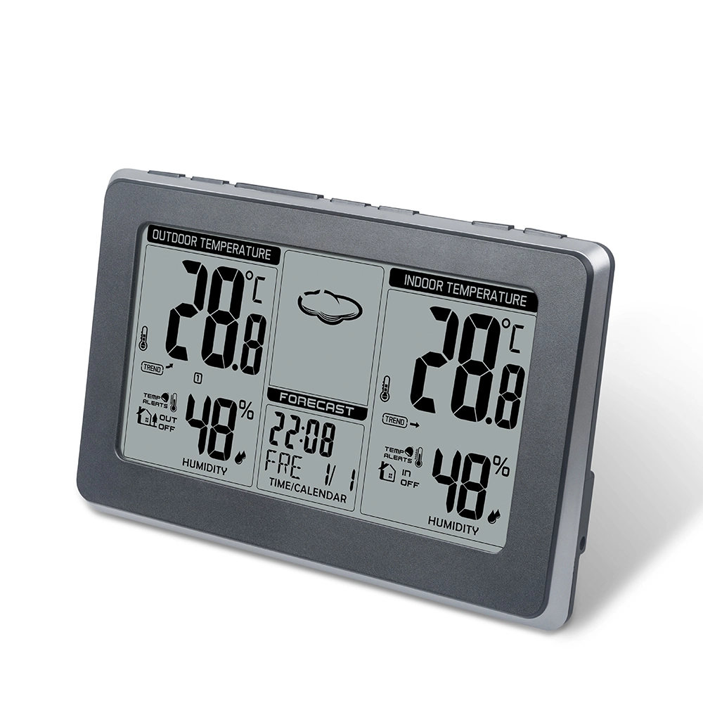 LCD Digital Clock Indoor Outdoor Temperature Color Weather Station Clock with Outdoor Sensor Wireless RF 433
