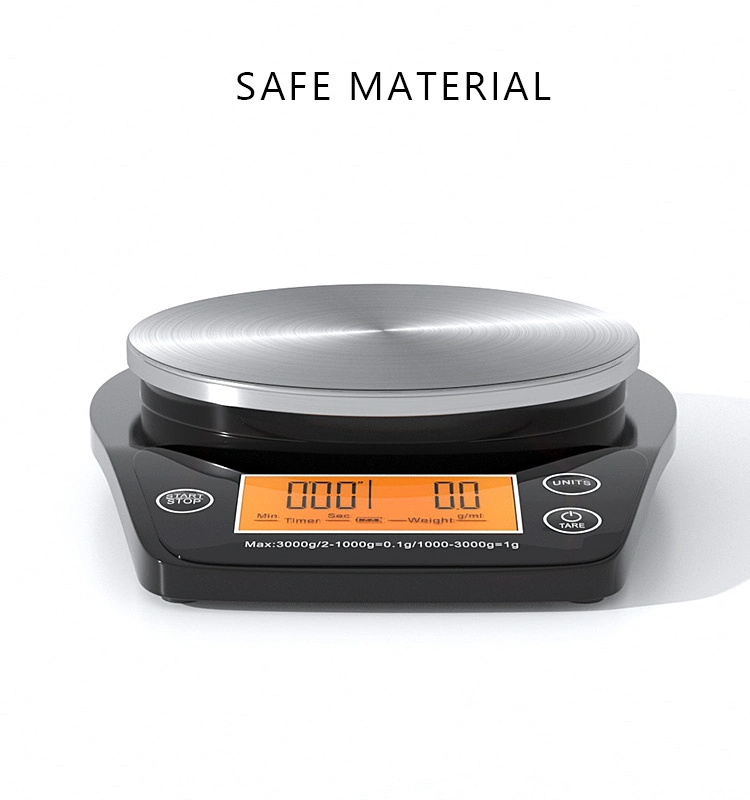 Round Shape Electronic Weighing Kitchen Coffee Scale with Timer Function