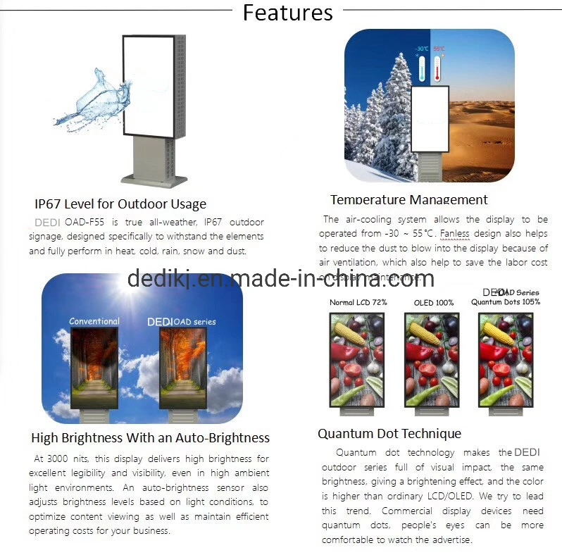 55 Inch Advertising Display Outdoor Digital Menu Board IP 67 3000 Nits Free Maintenance Display
