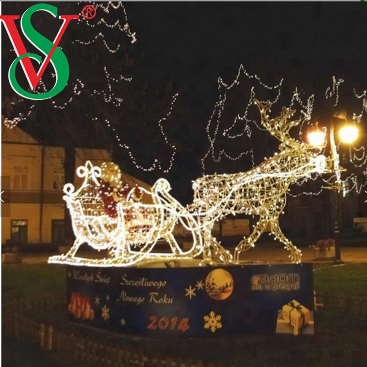 3D Christmas Motif Lights LED Acrylic Deer Cart LED Reindeer Carriage Light Displays