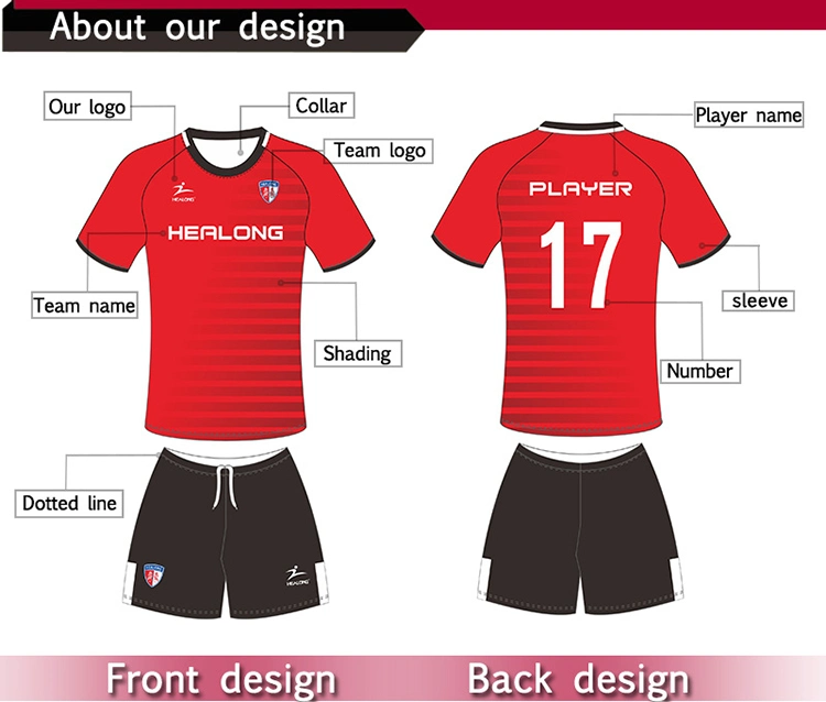 Healong Hot Sale Soccer Suit Soccer Jersey Sublimation Football Jersey School Team Soccer Uniforms